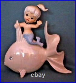 Vtg Norcrest P697 Blue-tailed Mermaid On Fish Wall Plaque / Figurine Mint Stamp