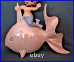 Vtg Norcrest P697 Blue-tailed Mermaid On Fish Wall Plaque / Figurine Mint Stamp